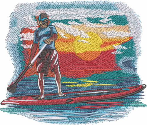 male paddleboarder embroidery design