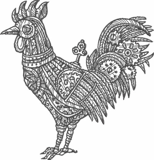 steampunk rooster embriodery design