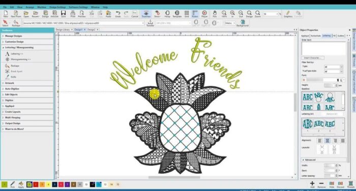 Linda lesson pineapple design in Hatch 2 embroidery software