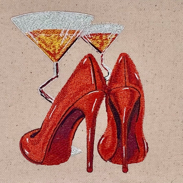 Martini and shoes embroidery design