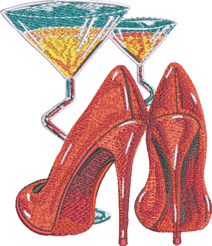 martini and shoes embroidery designs