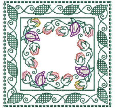 floral frame block embroidery design