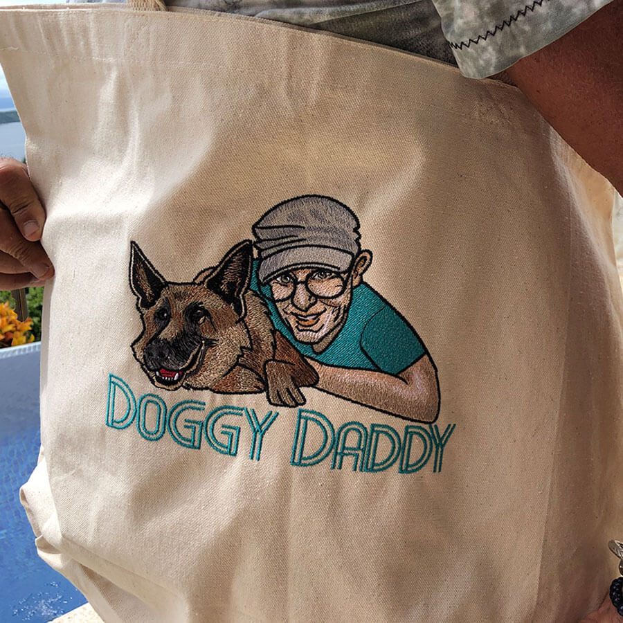 Frankie daddy doggy bag Carica-Stitch embroidery portrait