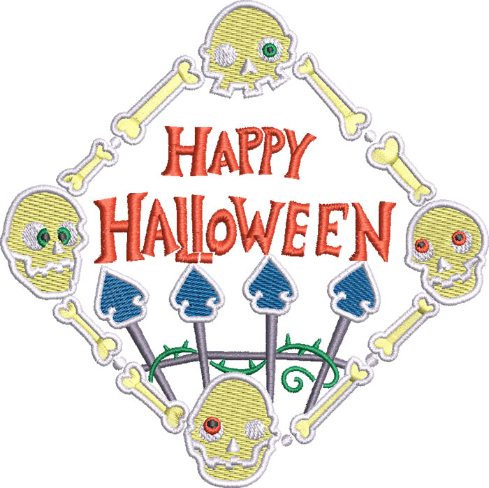 Happy Halloween skulls embroidery design