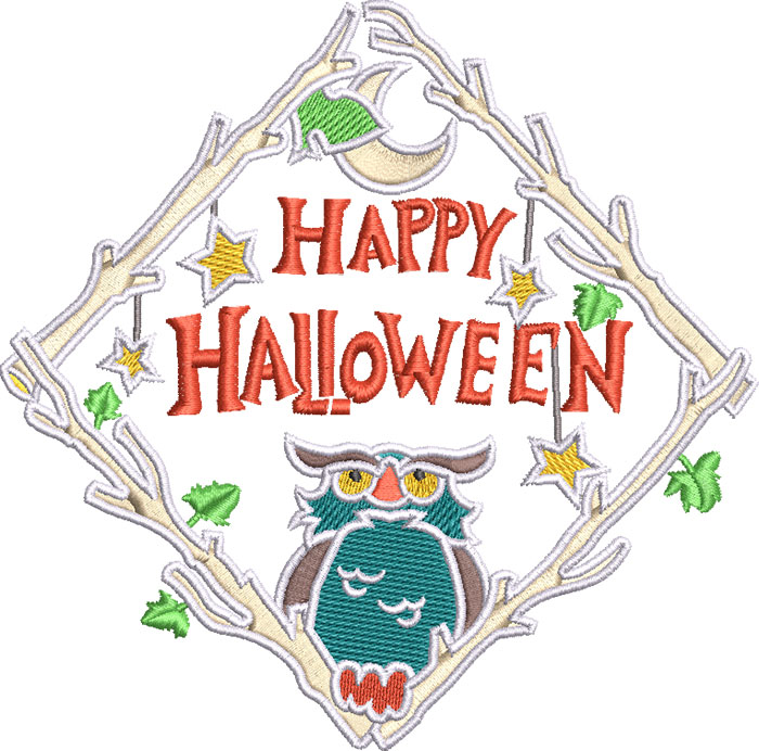 happy halloween owl embroidery design