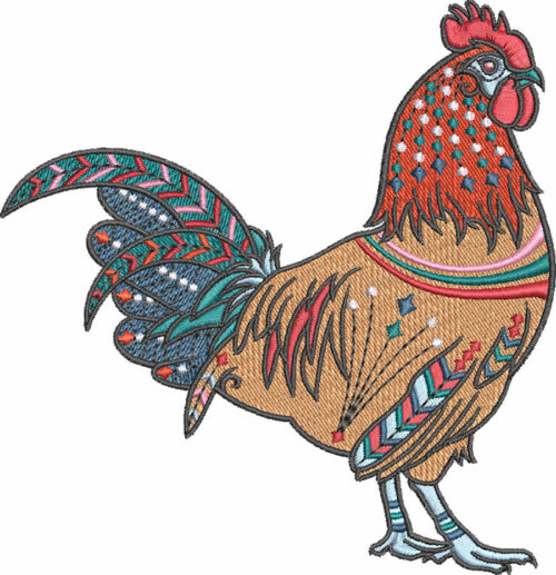 graphic rooster embroidery design