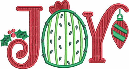 Joy Christmas Cactus applique embroidery design