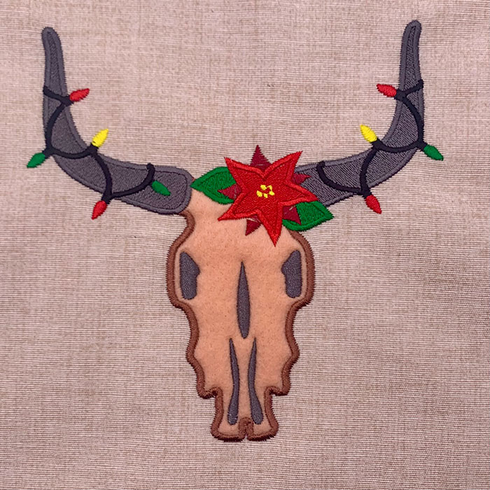 longhorn skull applique embroidery design