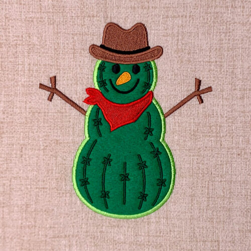 Snowman Cactus embroidery design
