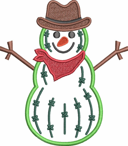 Christmas Cactus Snowman applique embroidery design