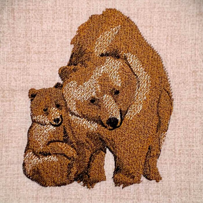 bear mom and cub embroidery design