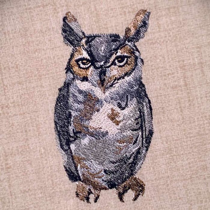 seated owl embroidery design
