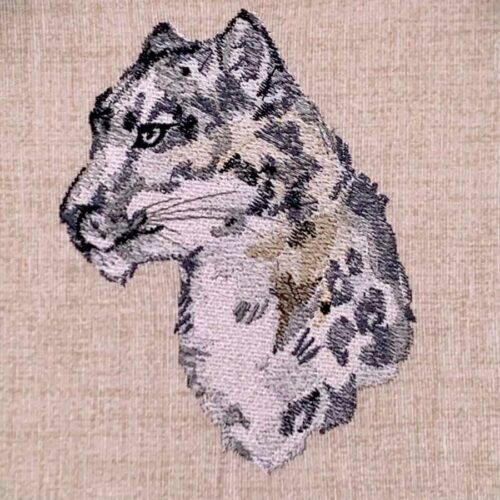 snow leopard head embroidery design
