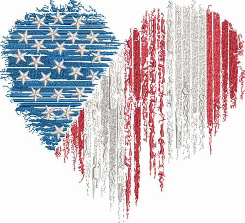 American Flag Heart embroidery design