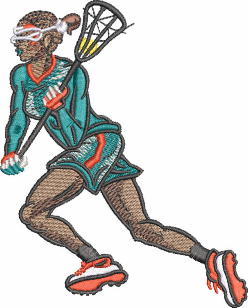 Lacrosse girl running embroidery design