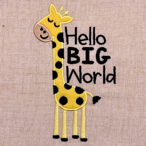 Hello big world applique embroidery design