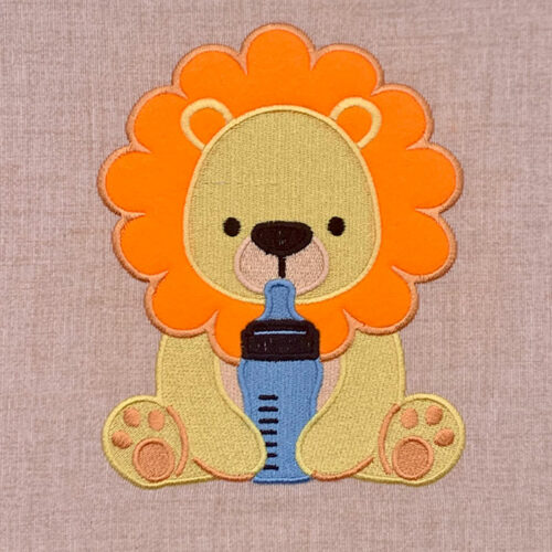 Lion with bottle applique embroidery design
