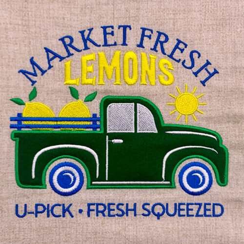 Market fresh lemons applique embroidery design
