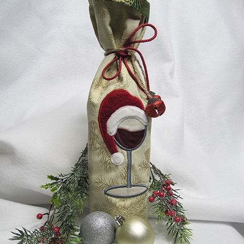 embroidered christmas wine gift bag