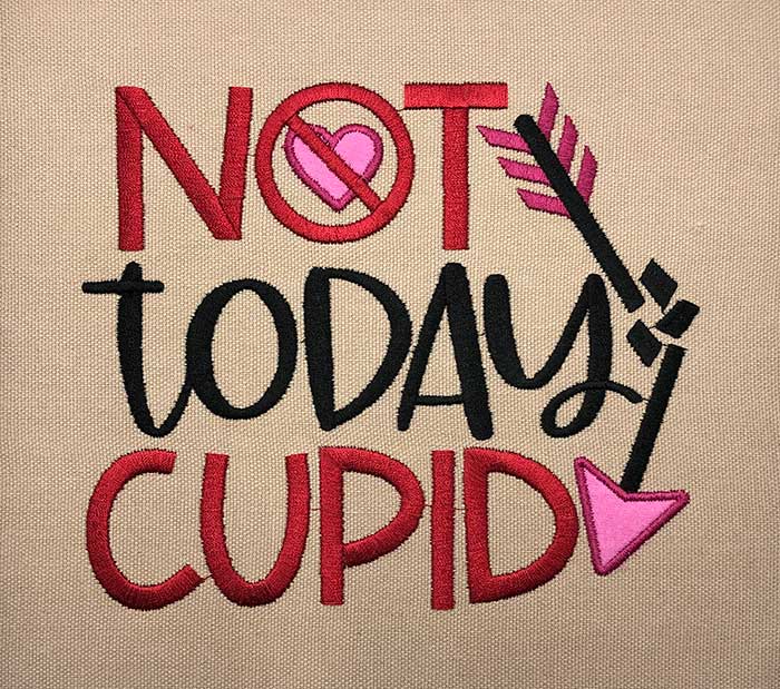 not today cupid applique embroidery design