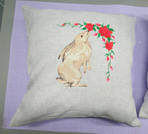 Forest Legends Rabbit and English rose cushion