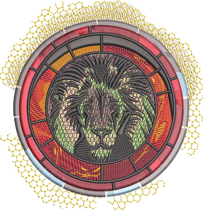 Lion mascot medallion embroidery design