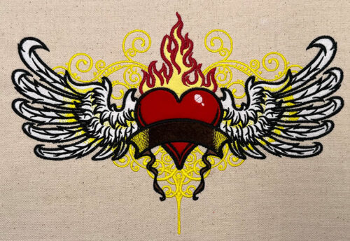 Flame Heart Wings Applique embroidery design