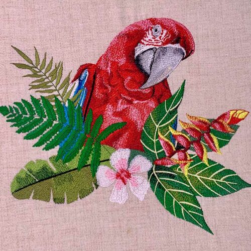 parrot with flowers embroidery design