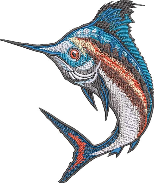 New blue marlin embroidery design