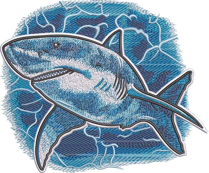 Shark underwater embroidery design