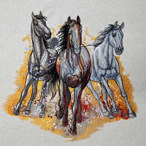 Three Horses Embroidery Design