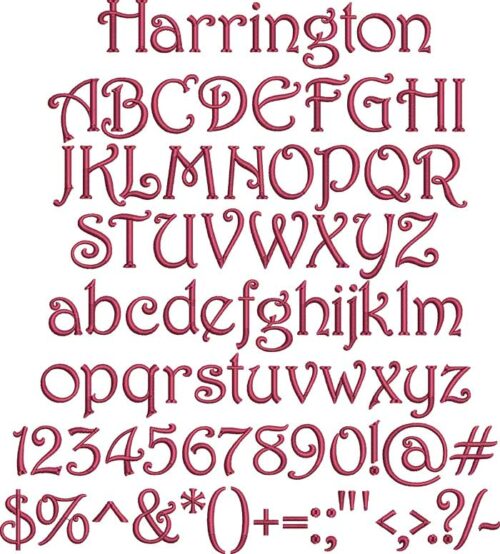 Harrington BX Embroidery Design Font