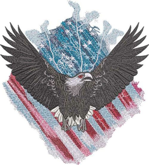 Eagle with flag embroidery design