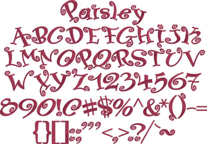 Paisley BX embroidery font