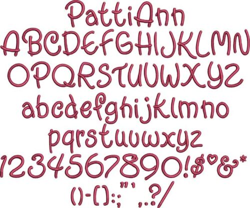 PattiAnn BX embroidery font