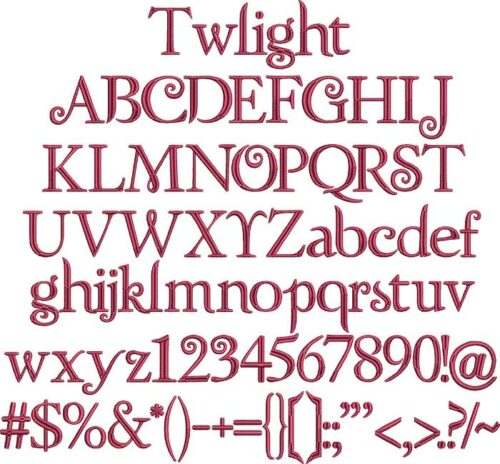 Twilight BX embroidery font