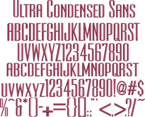 Ultra Condensed Sans BX embroidery font