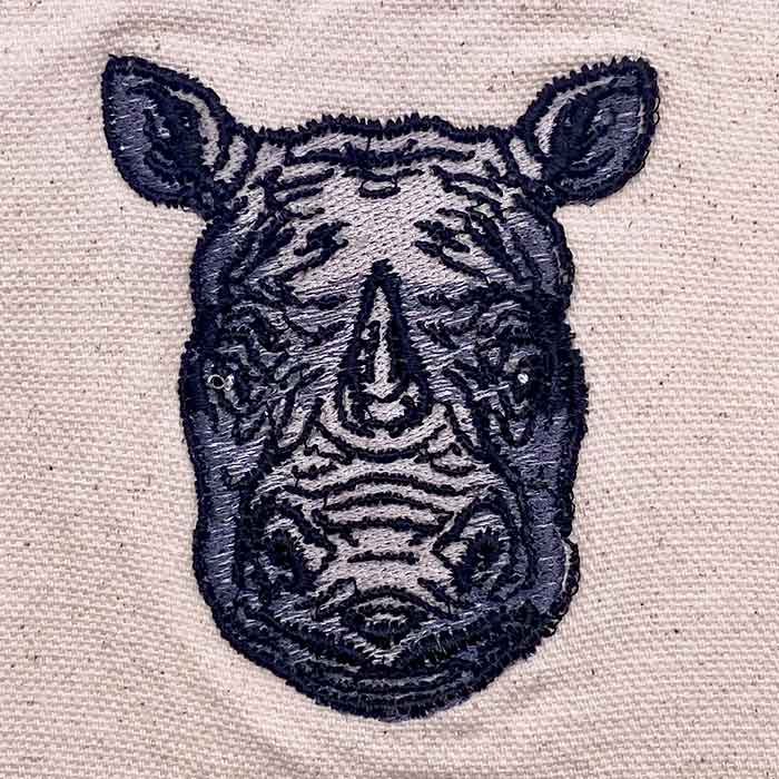 Rhino face embroidery design