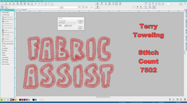 ESA embroidery fonts - fabric assist terry toweling