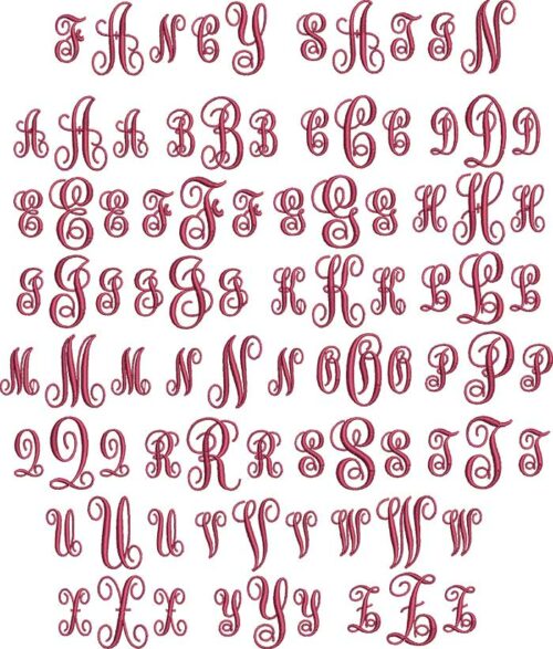 Fancy Satin 3-Ltr MGM BX embroidery font