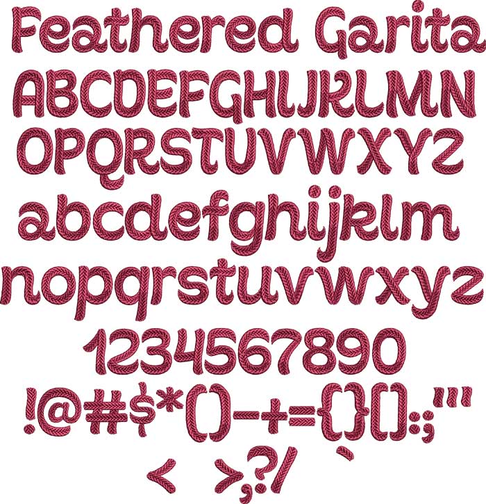 Feathered Garita BX embroidery font