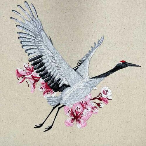 Okinawa Crane in flight embroidery design