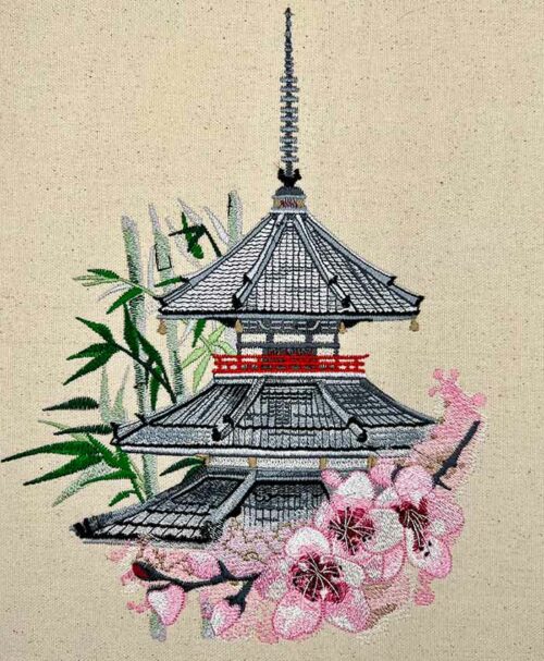 Okinawa Pagoda embroidery design