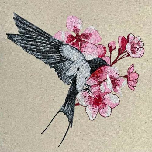 Okinawa bird with blossoms embroidery design