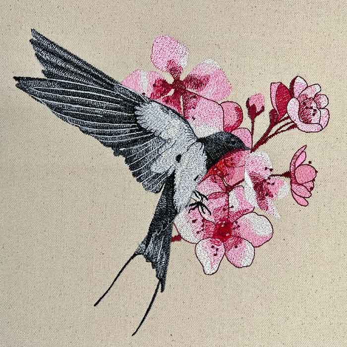 Okinawa bird with blossoms embroidery design