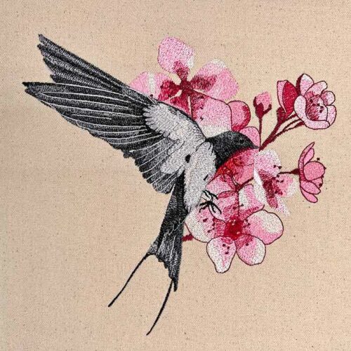 Okinawa bird with blossoms 7 inch embroidery design