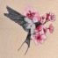 Okinawa bird with blossoms 7 inch embroidery design