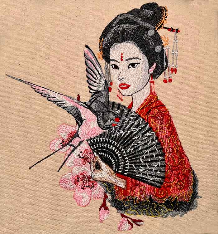 Geisha girl embroidery design