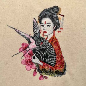 Okinawa geisha girl 7 inch embroidery design