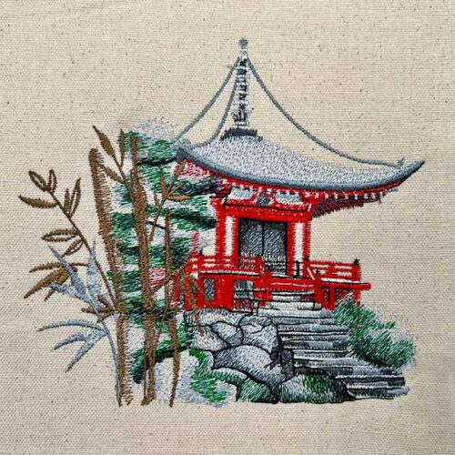 Okinawa Pagoda embroidery design